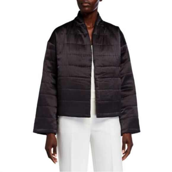 Eileen Fisher NWT Quilted Silk Charmeuse Short Kimono Coat Size Small